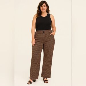 Torrid Plus Size 26R Plaid Gingham Wide Leg Pants Brown Black High Rise Work